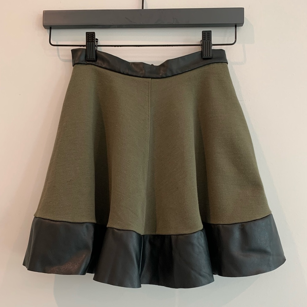 TopShop Olive green skirt with leather trim